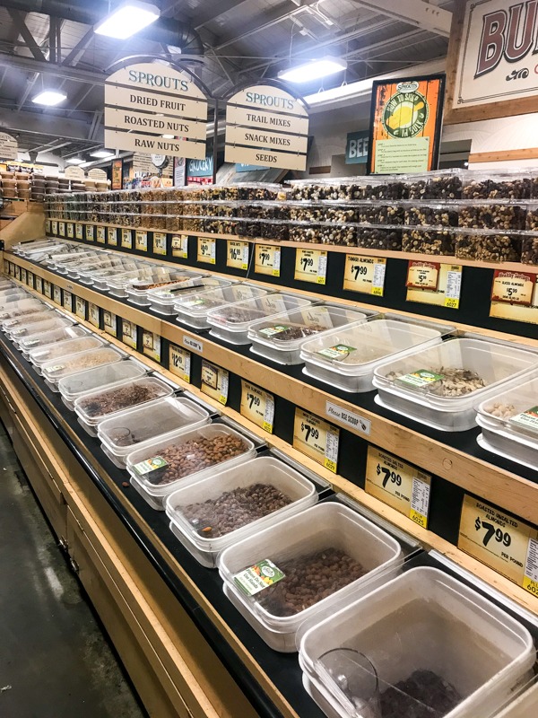 Bulk bins at grocery store for buying in bulk